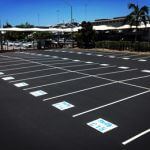 Proper line marking for shopping centre parking and pedestrian areas for safety