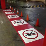 No Pedestrian Sign - Safety Line Marking No pedestrian sign safety line marking