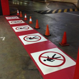No pedestrian sign safety line marking