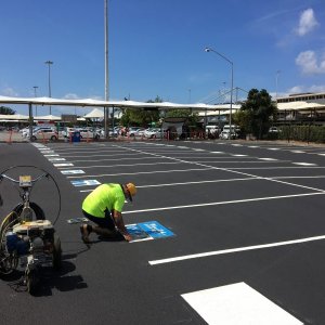 Proper line marking for shopping centre parking and pedestrian areas for safety